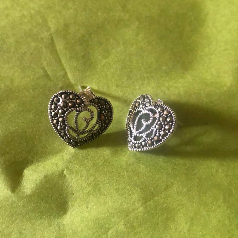Heart Shaped Earring Studs with Stones